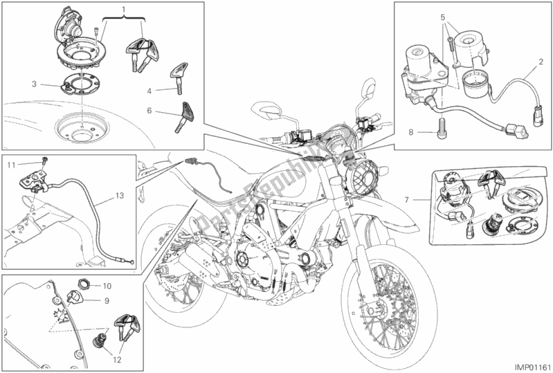 Todas las partes para 13e - Dispositivos Eléctricos de Ducati Scrambler Desert Sled 803 2019